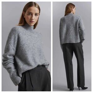 & Other Stories Mock Neck Heather Gray Wool Blend Boxy Sweater Size M